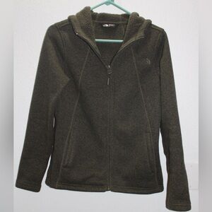 The North Face Zip Up Hooded Fleece Full Zip Dark Olive Green Women's Small